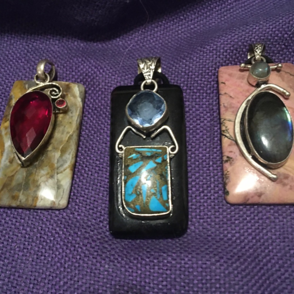 Sale! Substantial Sterling Wash Natural Stone Pendants -  1/19 all 3/38